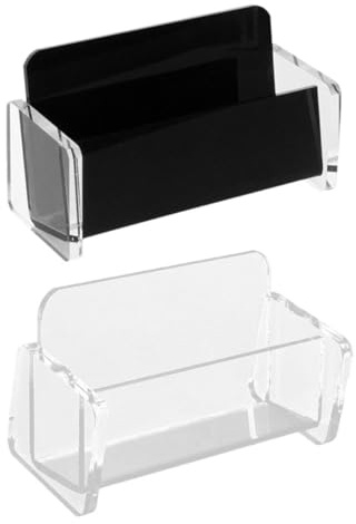 SOPOTUTU Lot de 2 Porte-cartes de Visite Transparents en Acrylique, Distributeur et Organiseur de Cartes de Visite pour Bureau, Design Géométrique Compact, Noir et Couleur Aléatoire