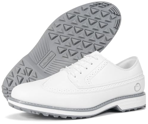 Dwihuize Scarpe da Golf da Uomo Senza Tacchetti Impermeabili in Pelle Adatte per Il Lavoro Eleganti con Lacci Sneakers Casual,Bianca,45 EU