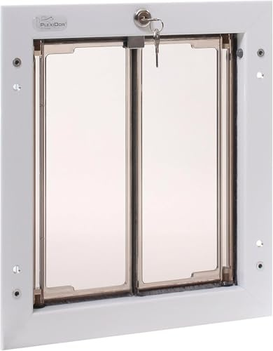 PlexiDor Performance Pet Doors for Dogs and Cats - Door Mount Dog Door with Lock and Key - White, Medium Sizes