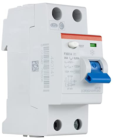 REV 0515498555 FI, Schutzschalter 2-polig, 2TE, Höhe 68mm, 25A, 0,03A, 240VAC, weiss