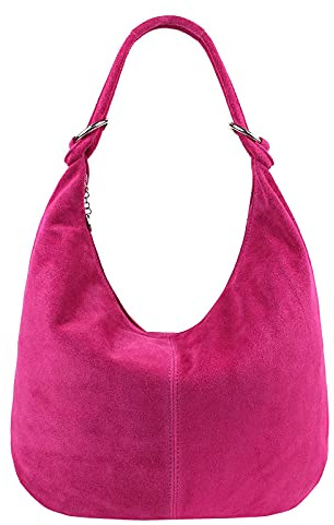 OBC Made in Italy Damen XXL Ledertasche Wildleder Shopper Tasche Schultertasche Umhängetasche Hobo-Bag Beuteltasche (Pink)