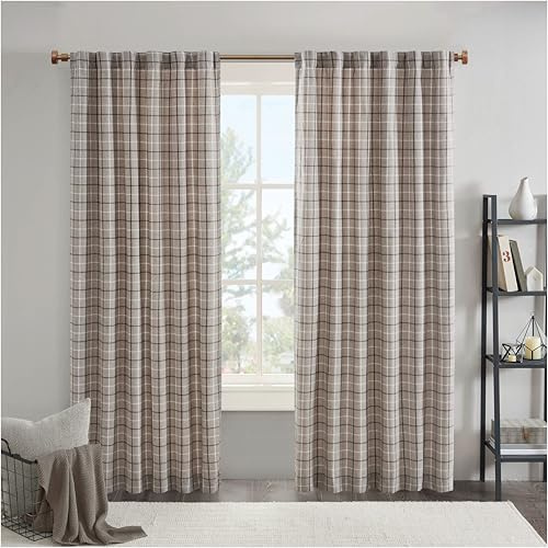 Madison Park Anaheim Cabin Plaid Curtain Window, Thermal Insulated Fleece Lining, Living Room Decor Room Darkening Drape for Bedroom, 1-Single Panel Pack, 50 x 84, Rod Pocket, Brown