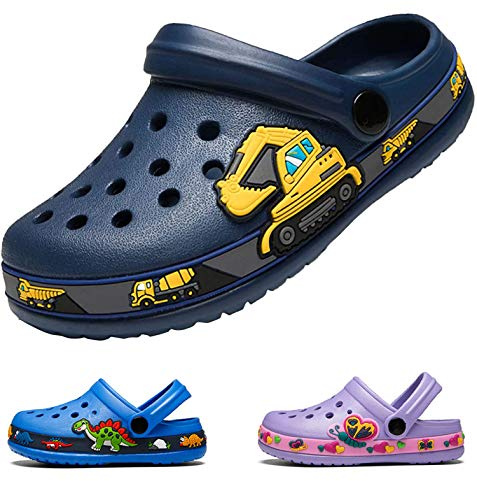 DRECAGE Zoccoli Unisex-Bambini Pantofole A Casa Scarpe delle Pantofole per Ragazzi delle Ragazze, Eva Clogs da Giardino in Gomma Blu Scuro 30 EU