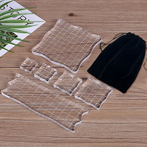 6 Stück transparente Stempelblöcke mit gebogenen Kanten, Acryl mit Rasterlinien, Stempelwerkzeug, dekorative Stempelhalter für Album, Scrapbooking, Basteln,Kartendekorationen