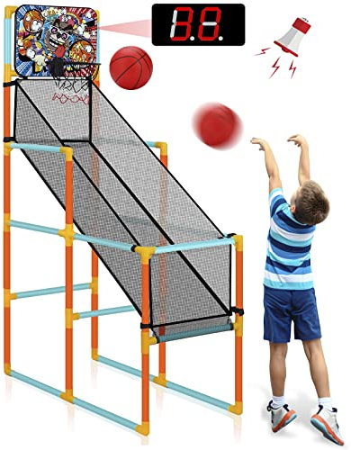 PELLOR Arcade Basketball Gioco - Canasta de Baloncesto para Niños, Interior y Exterior con Partitura Electrónica, Sonido, 2 Bolas y Bomba, 160cm Baloncesto para Niños y Niñas