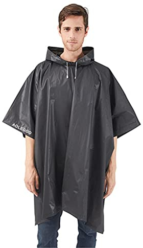 Aolegoo 2 Stück Regenponcho, EVA Wiederverwendbarer Tragbarer Unisex-Regencape für Survive, Fahrrad, Wandern, Camping, Angeln, Konzert, Stadion, Festival (Schwarz)