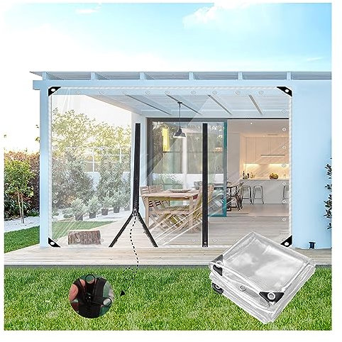 Bâche en PVC avec Fermeture À Glissière, 700 g/m², lourd Bâche Transparente 0.5mm PVC avec Porte Zippée Rideau Exterieur Imperméable pour Pergola, Cabanon, Porche ( Size : H2.8xW3m/H9.1xW9.8ft )