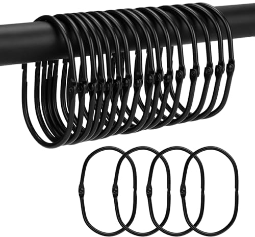 HERKINDNESS 20 Stück Duschvorhangringe Metall, 67 mm (2,64 Zoll) Großer Gardinenringe zum Öffnen, Ovaler Duschvorhang Haken, Vorhangringe Auch für Vorhänge, DIY-Loseblattserien (Schwarz)