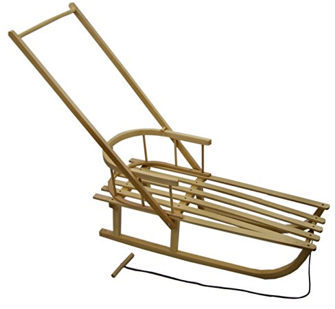 Luge en bois Bambini World - Pour enfant - 90 cm - Avec corde de traction - Dossier + barre de poussée + manchon inclus