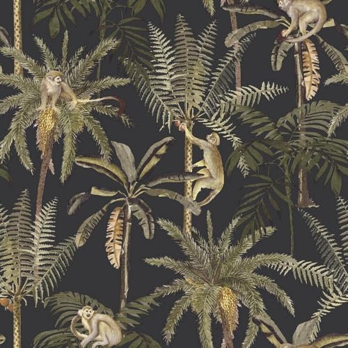 Holden Decor Monkey Oasis Charcoal Wallpaper 13700