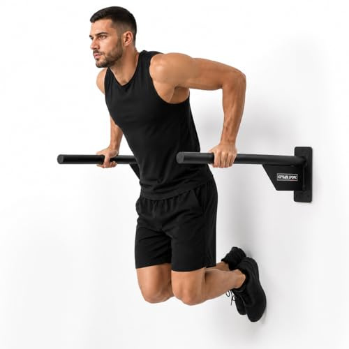 CIPRIANI SPORT® - Dip Station Pro per Allenamento Gym Home - Struttura Robusta per Eccellenza in Esercizi di Dips Presa Sicura (Vernice nero metallizata, Da Muro)