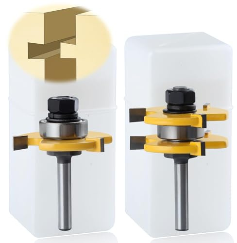 SPEEDWOX 2 x verstellbare Nut- und Federfräser-Bits, 3 Zähne, T-Form, Nut- und Federfräser-Set, Fräser-Bits, 1/4-Schaft, Holzfräser für Holzbearbeitung, Türen, Schubladen, Regale, Böden, Schränke
