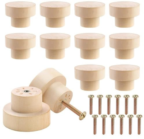 Taoduod Lot de 12 Bouton Tiroir Bois 16mm Naturel Bouton de Meuble Bois Poignée de Tiroir Ronde en Bois Massif Boutons D'armoire Champignon en Bois Massif avec Vis pour Armoire Tiroir de Cuisine