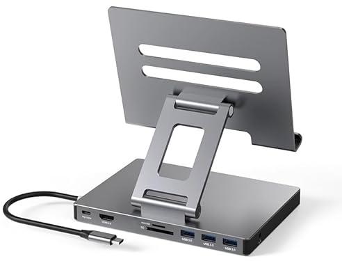 iPad Pro USB C Hub Stand, Adapter für iPad Pro M4 M2 M1 13 12.9 11 Zoll iPad Air Docking Station Faltbar mit 4K 60Hz HDMI, PD Aufladung, SD/TF Kartenleser, 3 USB 3.0, 3.5mm Audio, iPad Dock Zubehör