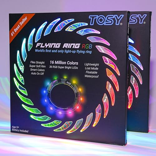 TOSY Flying Ring - 36 RGB Multicolor LEDs, Super Bright, Lost Mode, Auto Light Up, Easter Gift for Kid/Teen/Boy/Girl, Safe, Waterproof, Pool/Beach/Camping Toy, 2-pack