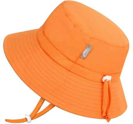 JAN & JUL Adjustable Water Resistant 50+ UPF Bucket Sun-Hat for Toddlers and Kids (L: 2-5 Years, Bright Orange)