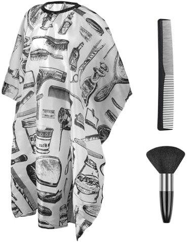 LOPHE Mantello da Parrucchiere, Grembiule da Parrucchiere con Spazzola per Il Collo e Pettine, Mantella da Barbiere Impermeabile con Stampa Nero per Acconciatura, Taglio e Colore