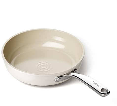 Redchef Ceramic Non Stick Frying Pans, Nonstick Frying Pan Skillet, Ceramic Egg Pan with Stay Cool Handle, Non Toxic Induction Pan for Cooking, PFOA & PFAS Free, Oven & Dishwasher Safe (8 Beige)