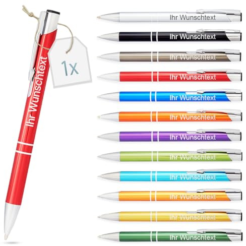 Gravurtastisch Kugelschreiber mit Gravur | personalisierter Stift mit Wunschtext | blaue Mine | Werbegeschenk & Werbeartikel | personalisierte Kulis für Hochzeit, Büro & Schule (Rot, 1 Stück)
