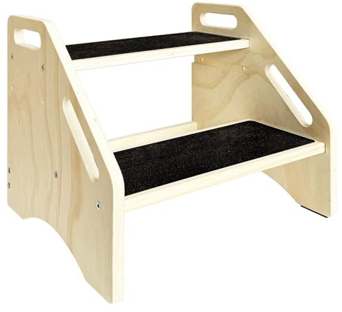 Marchepied en bois réglable en hauteur avec poignée et coussinets antidérapants, tabouret à deux marches en bambou naturel pour salle de bain, cuisine, enfants et adultes, durable et sûr