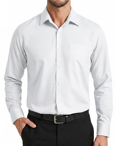 Enlision Chemise Blanche Homme Mariage Manches Longues Regular Fit Antitache Stretch Business Chemises Homme Habillée Antirides sans Repassage avec Poche L