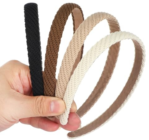 Wanmu 4Pcs Headbands for Women, Fashion Non Slip Thin Knitted Hairbands, Cute Trendy Elastic Hair Bands, Elegant Solid Colors Hair Accessories for Girls (Black, White, Coffee, Brown)