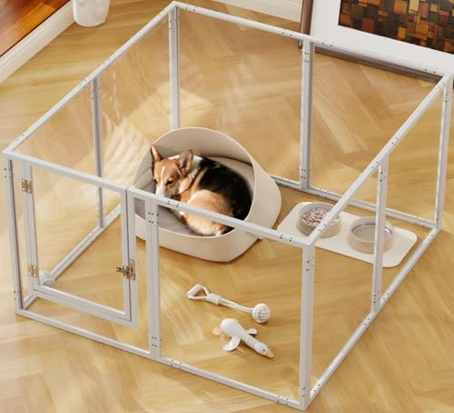 Recinto per cani in acrilico con porta, box recintato per cuccioli H:60cm, recinto per cani per interni/esterni, recinzione per animali domestici in metallo resistente e facile da pulire, per cuccioli