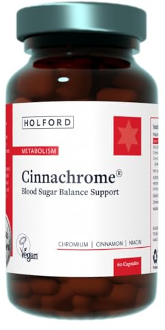 Patrick HOLFORD Cinnachrome/Blood Sugar Balance Supplement/for Weight Management Support/Cinnamon 3000mg, Chromium 405ug, Niacin/Naturally Sourced / 60 Capsules/Vegan/for Women & Men