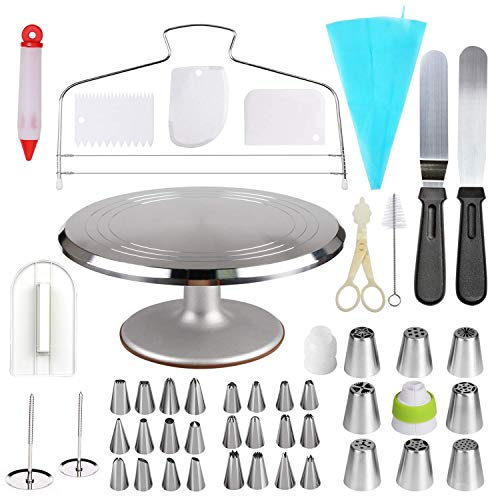 Cake Decorating Supplies aluminiumlegering roterbar 30,5 cm roterande tårta med 2 spatel 3 glasyrspatel 32 st roterande munstycken 1 bakning väska tårta stor utjämnare