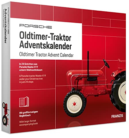 FRANZIS 67067 Porsche Oldtimer-Traktor Adventskalender 2019 | in 24 Schritten zum Porsche Master 419 unterm Weihnachtsbaum | Für Sammler und Modellbau-Liebhaber | Ab 14 Jahren