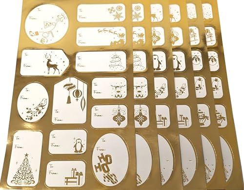 100 Golden Gift Labels for Christmas – Shiny Gold Foil Stickers for Presents | Peel & Stick Tags | Mixed Sizes (4–6cm) | to/from Labels for Xmas Wrapping – 8 Sheets