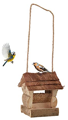 Relaxdays Vogelfutterhaus, naturbelassen, handgefertigt, Deko für Balkon und Garten, Holz, HxBxT: 15 x 12 x 15 cm, natur