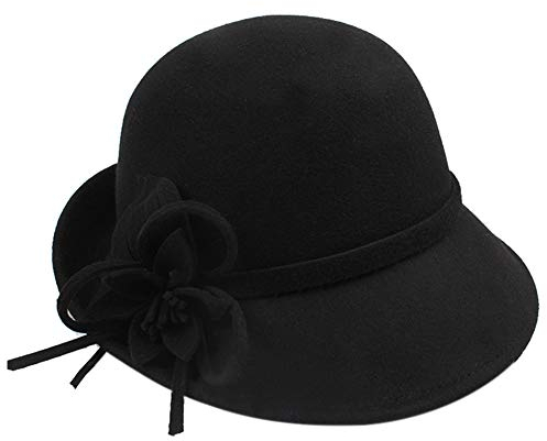 FEOYA Melonenhut für Damen, Retro, einfach, Blumenmotiv, Baskenmütze, elegant, Schwarz , One size