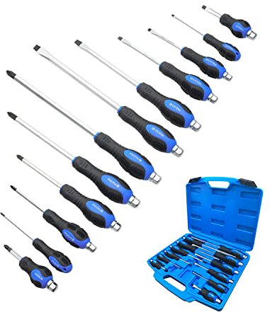ROTATION Magnetic Screwdriver Set 12 PCS with Black tips, 6 Phillips and 6 Flat Head Screwdrivers, with Go-Thru Steel Blades, High Torque for Fastening and Loosening (Black Tip_Matt Blade)