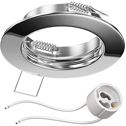 ledscom.de Recessed Ceiling Frame Fere, Round, Chrome Glossy (GU10/MR16/GU5,3/50mm) incl. GU10 Socket