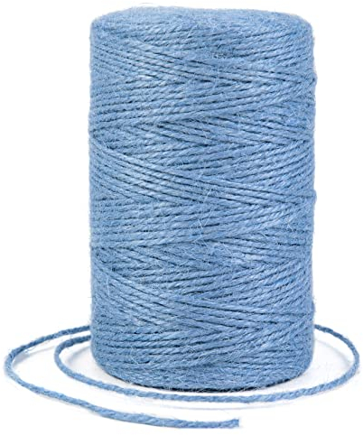 Uiopa Ficelle Jute 2mm x 200m Naturel Corde Chanvre pour Jardin, Bricolage d'art Créatif, L'emballage Cadeau, Deco Noel (Bleu Clair)