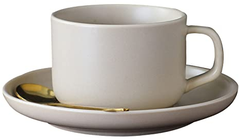 Ranvi Vintage European Coffee Mugs Set, Ceramic Set with Saucer and Spoon, Mocha, Cappuccino and Tea(Beige)