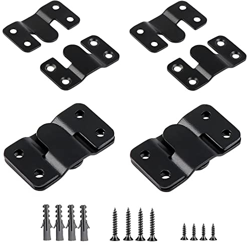 Lot de 8 paires (16 pièces) de supports encastrés, support de montage dissimulé, boucle de suspension emboîtable en acier inoxydable pour cadre photo, matériel de suspension, noir (44 mm)