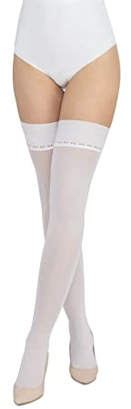 LORES Medias Opacas 60 DEN Sin Soporte Altas Sobre la Rodilla Sexy Con Silicona, Blanco, XXL/3XL