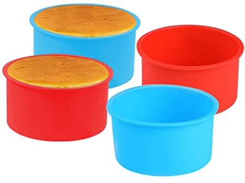 Surflyee Stampi in Silicone per Dolci, 4 Pezzi 10.5CM Stampo Silicone per Torta, Stampo per Torte in Silicone a Rilascio Rapido per Torta a Strati, Torta al Formaggio, Torta Arcobaleno