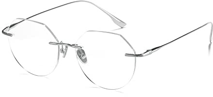Cyxus 100% Titanio Occhiali Luce Blu Uomo Donna con Occhiali da Poligono Anti Mal di Testa Affaticamento Degli Occhi（8125 Argento）