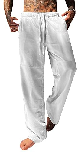 YAOBAOLE Pantalon Homme Lin Et Coton Décontracté Pantalon Toile Été Pantalons Yoga Homme Léger Taille Elastique
