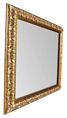 ITALIA CORNICI Maestri Artigiani - Specchiera da Parete Oro Foglia Classico Barocco Rettangolare con Fregi 90x70 cm (Oro Antico)
