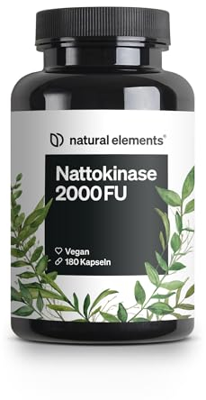 natural elements Nattokinase – 180 hochdosierte Kapseln je 100mg (20.000 FU/g) – ohne Gentechnik – vegan, ohne unnötige Zusätze – in Deutschland produziert & laborgeprüft