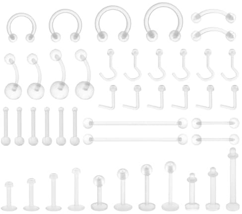 Lusofie 43Pcs Piercing Retainer Set Clear Septum Ring Clear Nose Studs Rings Cartilage Navel Tongue Barbells Lip Eyebrow Tragus Earring Retainer Piercing Jewelry for Work Surgery