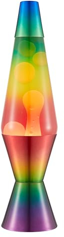 LAVA® - Lampe Regenbogen 2513, handbemalte dreifarbige Form, weißes Wachs, klare Flüssigkeit, dekorativer Sockel und Deckel, Original 14,5 Zoll Bewegungslampe der Marke