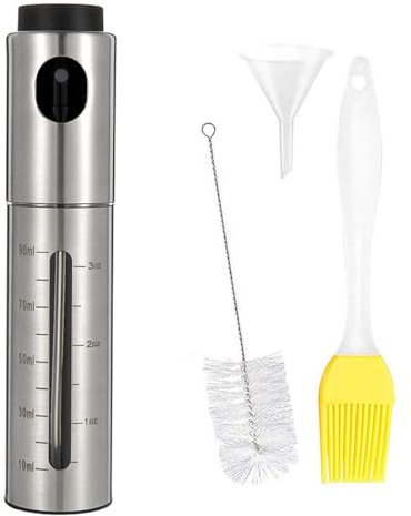 ZONADAH Oil Sprayer with Scale Oil Spray Bottle Stainless Steel Oil Dispenser with Oil Funnel Brush Cleaning Brush for BBQ Kitchen Grilling Kitchen Utensils Kitchen Tool
