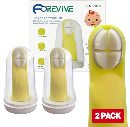 FOREVIVE Baby-Fingerzahnbürste, Baby-Silikon-Zahnbürste, Neugeborene, Kleinkind-Zahnbürste, weicher Säuglings-Mundreiniger mit Reise-Aufbewahrungsbox, 6 Monate, 2 Stück