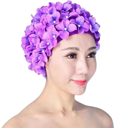 Cuffie da nuoto - Cuffia da nuoto elastica, cuffia da nuoto vintage | Cuffia da bagno con petali floreali da donna alla moda fatta a mano, cuffie da bagno adorabili retrò alla moda per vacanze al mare