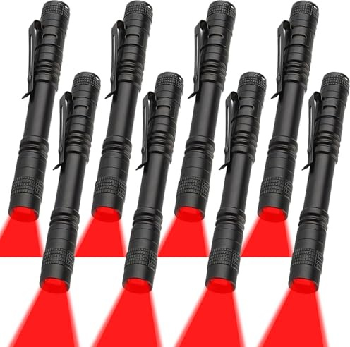 MVIOCS 8-pack rött ljus ficklampor röd LED ficklampa stift ljus superljus ficklampa för astronomi, flygfart, nattobservation och nödsituationer